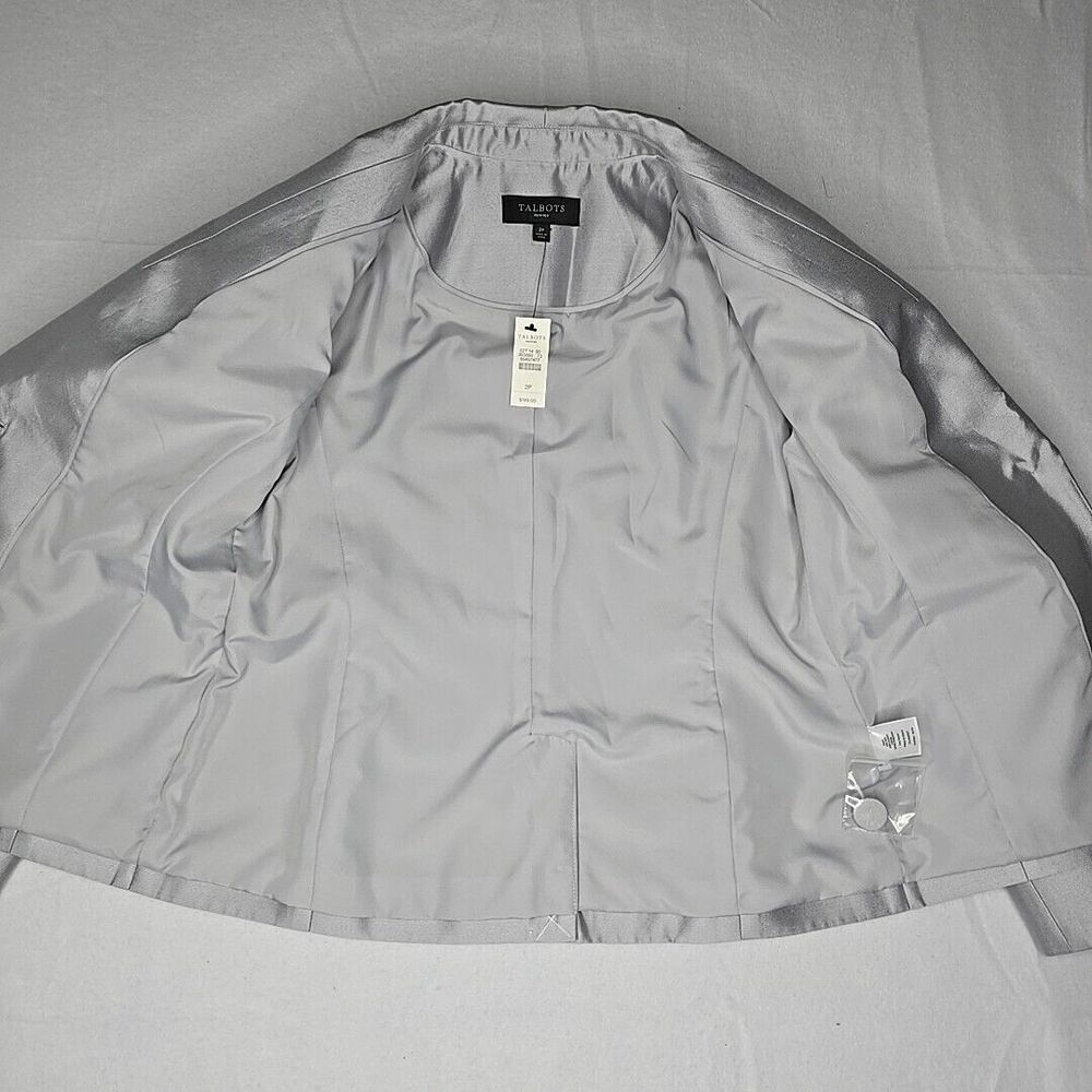 Talbots Gray‎ Silver Metallic Career Blazer Jacket Size 2 Petite Silk Cotton NWT - Picture 5 of 9